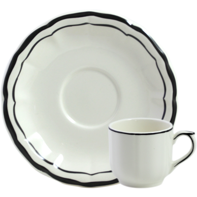 Set of 2 espresso cups and saucers FILET MANGANESE 5.07 inch diam 2.22 high