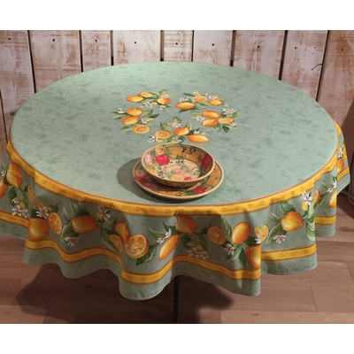 ROUND TABLECLOTH COTTON GREEN LEMON 70 Inches