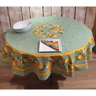 ROUND TABLECLOTH COATED  GREEN  LEMONS 70 inches