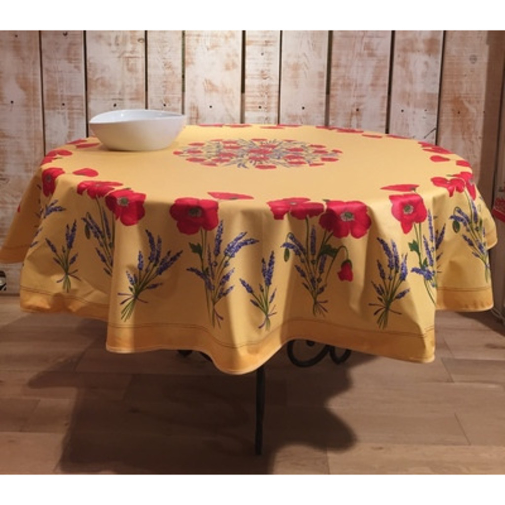 Round Tablecloth Cotton Yellow Poppies, How To Make 70 Inch Round Tablecloth