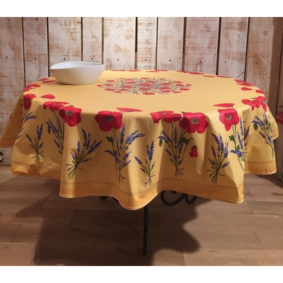 ROUND TABLECLOTH COTTON YELLOW POPPIES  70 Inches