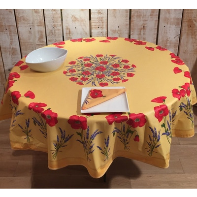 ROUND TABLECLOTH COATED  YELLOW POPPIES 70 inches