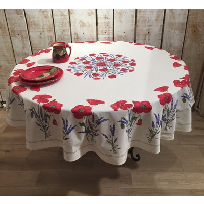 ROUND TABLECLOTH COATED  WHITE POPPIES 70 inches