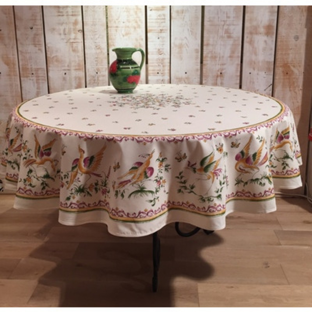 Round Tablecloth Cotton Moustiers Rose, How To Make 70 Inch Round Tablecloth