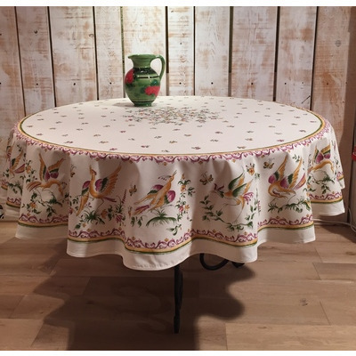 Round Tablecloth Cotton Moustiers Rose, 70 Inch Round Table Topper
